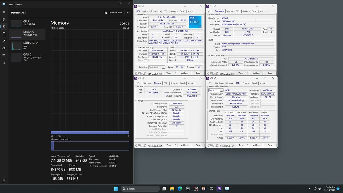 ASROCK Z790 Nova WiFi supports up to a total of 256 GB using Kingston HyperX Fury DDR5 kits with 64GB per stick
