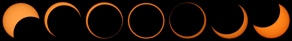 Imelda Joson and Edwin Aguirre recorded the May 20th annular eclipse of the Sun in from Page, Ariz., using a solar-filtered Takahashi FC-60 telescope and a Canon EOS 20D digital SLR camera.