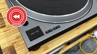 Technics turntable play button with Rewind logo