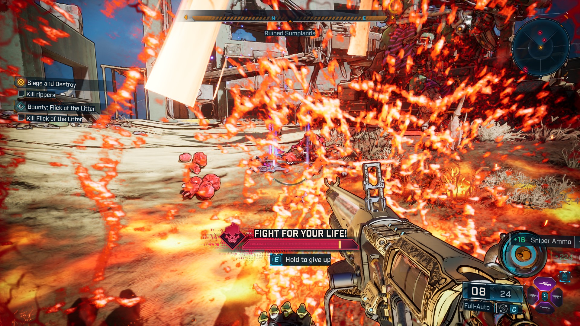 Borderlands 4 screenshot of an enemy exploding.