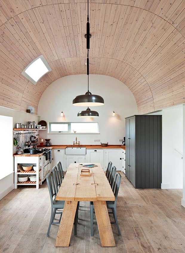 Traditional interior with wood-clad ceiling