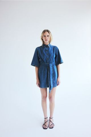 Tie-Belt Denim Dress