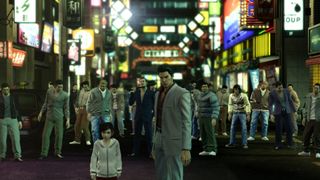 Kiryu in front of a crowd