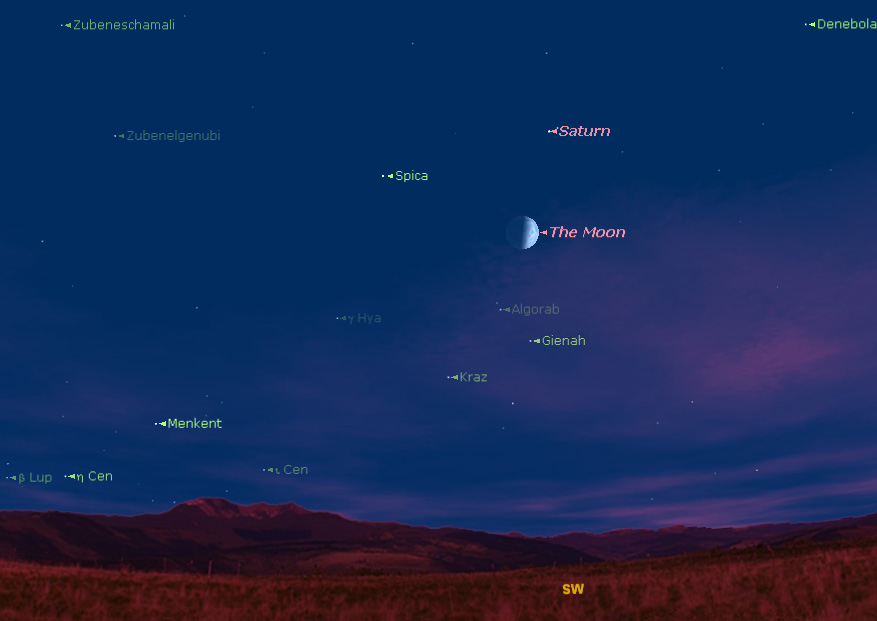 Moon, Saturn and Spica Sky Map