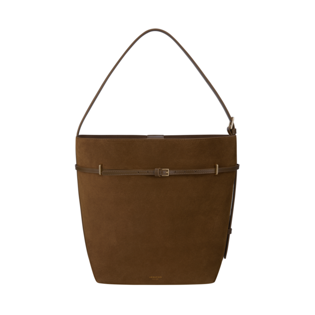 Toffee Suede Belted Tote Bag