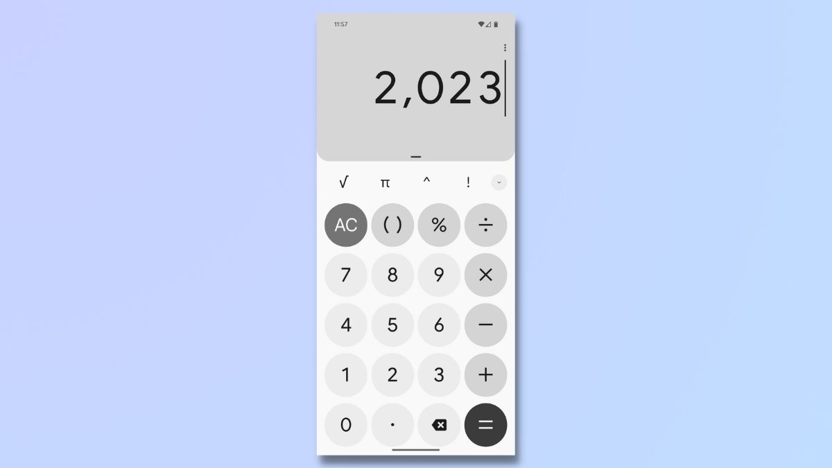 لقطة شاشة توضح كيفية تمكين سمة Android 14 أحادية اللون - الآلة الحاسبة أحادية اللون