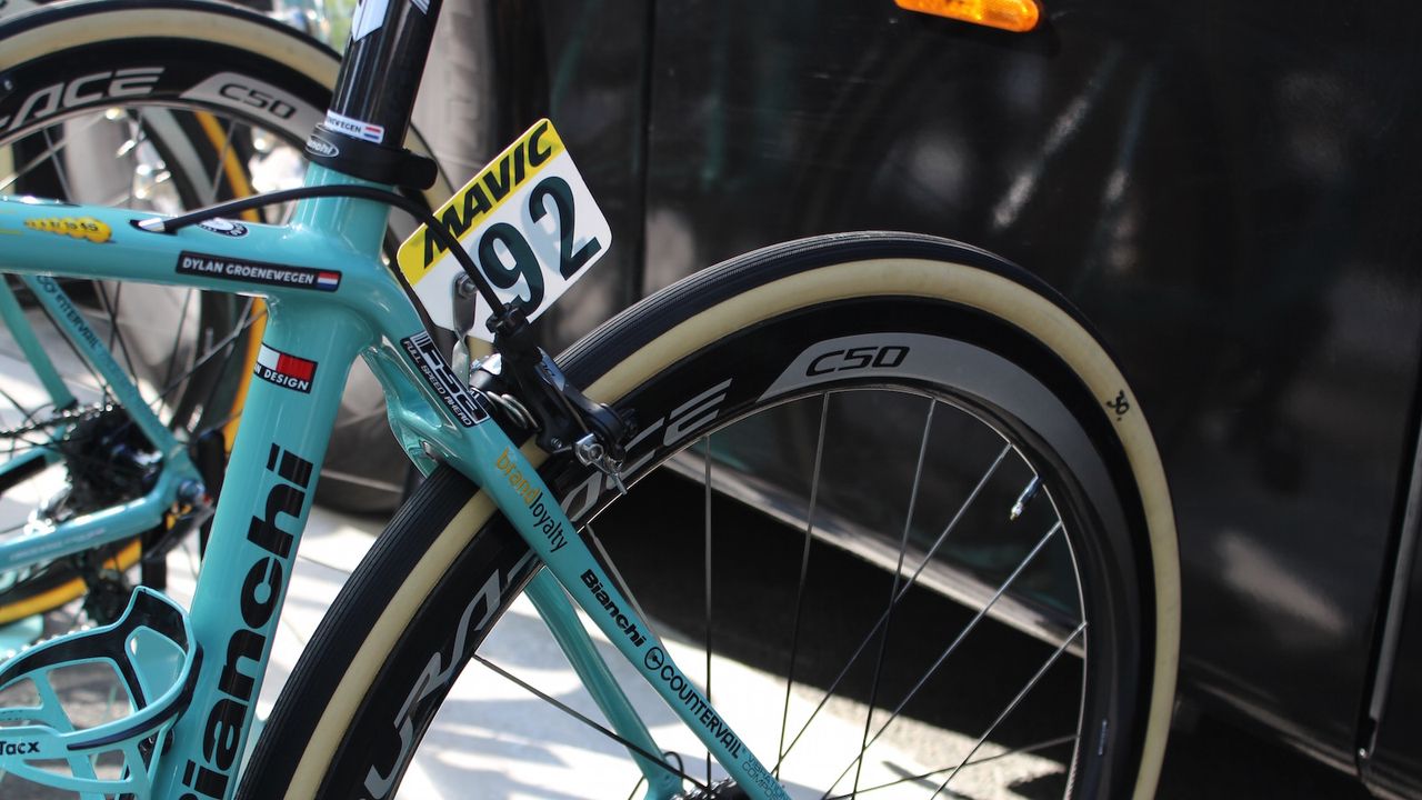 Lotto-Jumbo's Dylan Groenewegen had a 28mm front but a 30mm tubular on the rear