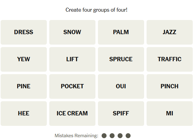 The New York Times Connections puzzle on March 11, 2026