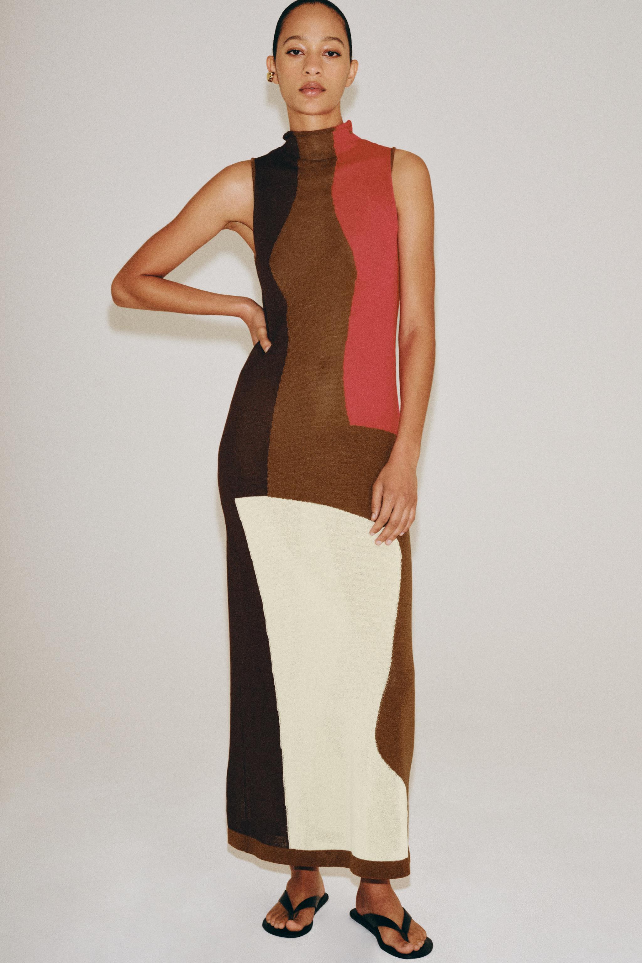 Colour Block Knit Dress - Multicoloured - S