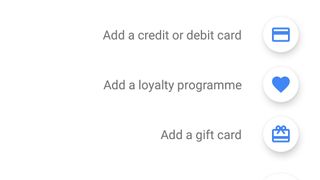 Where you can add a new card, loyalty program or gift card