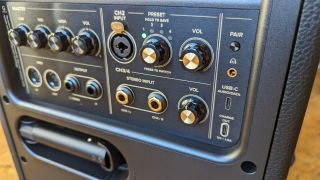 Close up of the back panel on the Positive Grid Spark Live amp