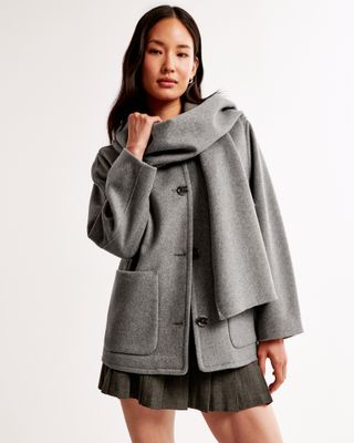 Removable Scarf Wool-Blend Coat