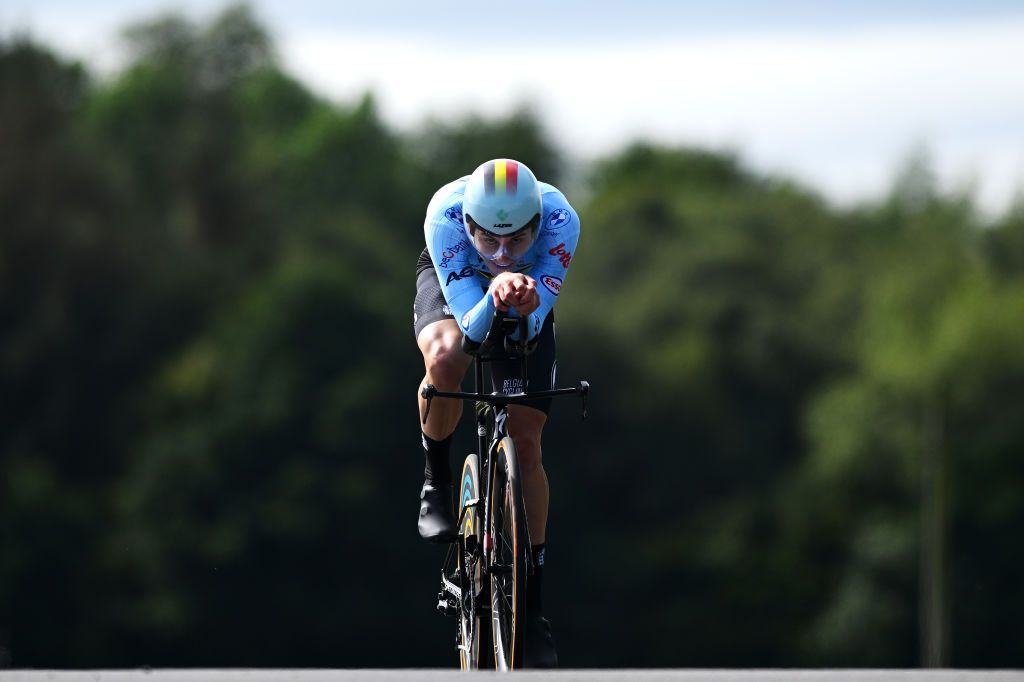 STIRLING SCOTLAND AUGUST 09 Jonathan Vervenne of Belgium sprints during the Men Under 23 Individual Time Trial a 362km race from Stirling to Stirling 80m at the 96th UCI Cycling World Championships Glasgow 2023 Day 7 UCIWT on August 09 2023 in Glasgow Stirling Photo by Dario BelingheriGetty Images