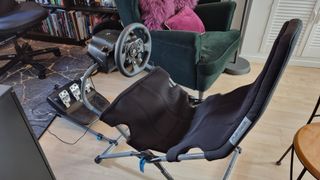The Logitech Playseat Challenge X with the Logitech G923 attached.