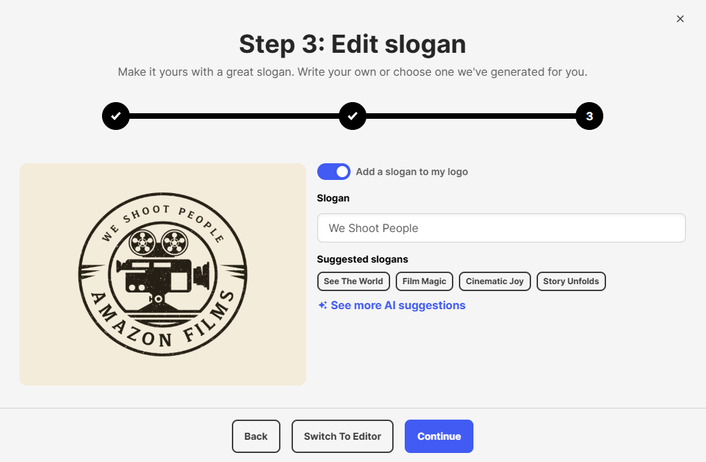 Design.com in use during our review, showing the creation of a logo from scratch