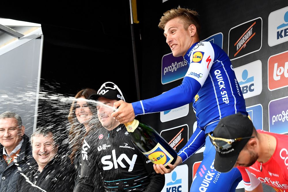 Marcel Kittel celebrates on the Scheldeprijs podium