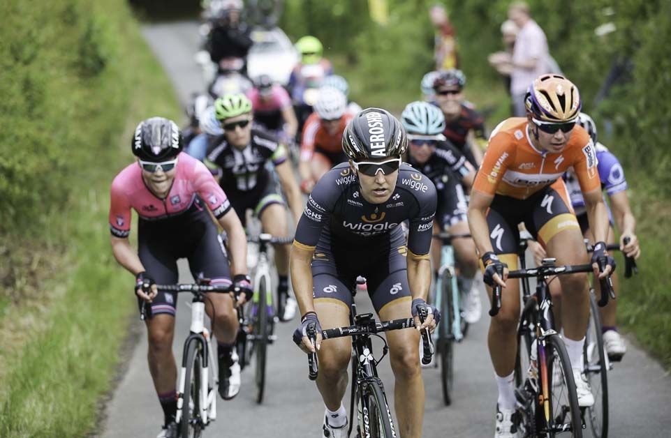 Dani King with Nikki Harris and Clare Rose just behind her