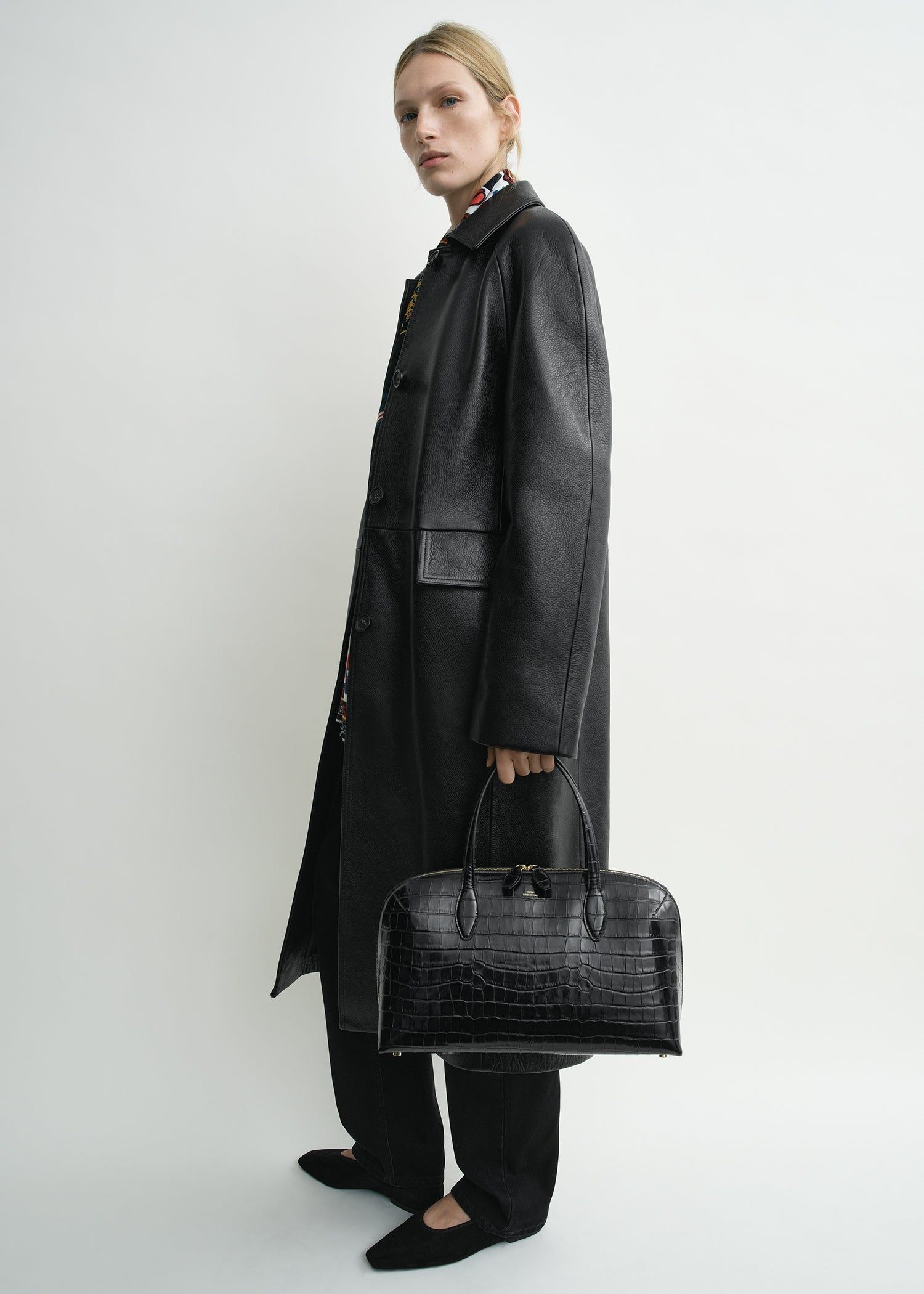 Raglan Leather Coat Black