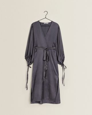 Zara Grey sateen dressing gown