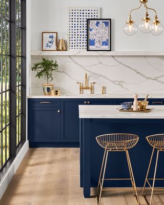 a blue painted kitchen