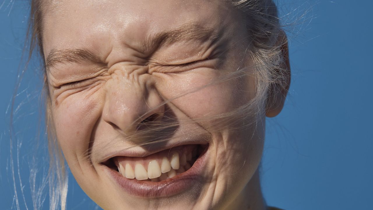 Lip, Skin, Collar, Chin, Forehead, Happy, Mammal, Facial expression, Tooth, Jaw, 