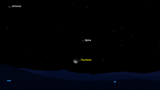 See a waning gibbous moon rise just below Spica on Feb. 16, 2025.