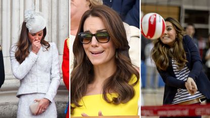 a collage with three photos of Kate Middleton