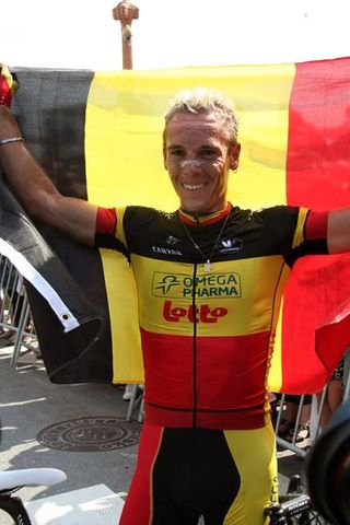 2011 Clasica San Sebastian champion Philippe Gilbert flies the Belgian flag.