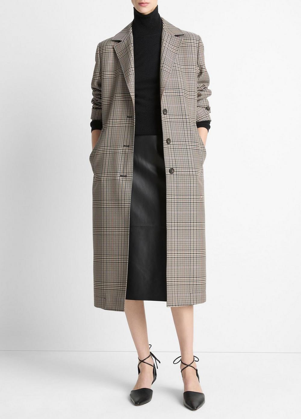 Pressed Plaid Wool-Blend Car Coat