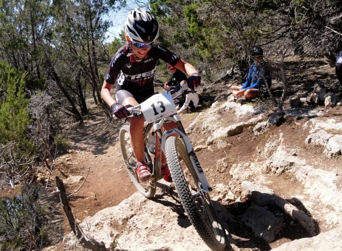 Emily Batty (Trek Factory Racing) riding in third position