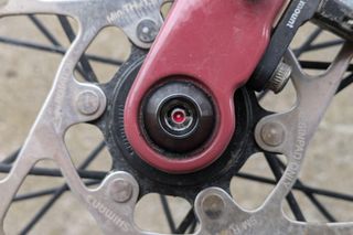 HexLox anti-theft lock fitted to a bike's thru-axle