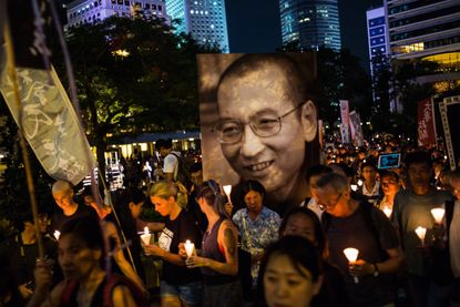 A march to mourn the death of Nobel laureate Liu Xiaobo
