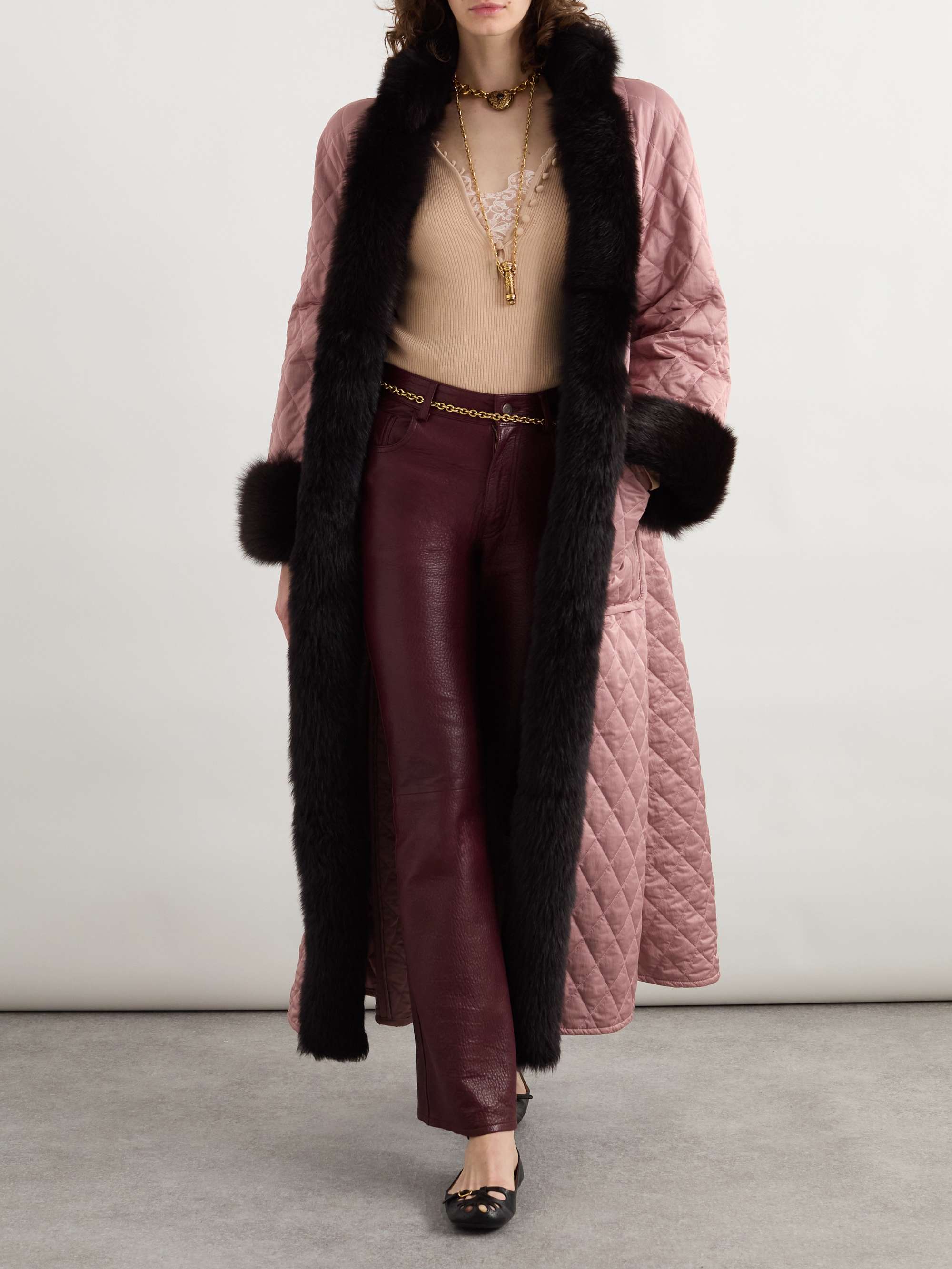 Shearling-Lined Quilted Shell Coat