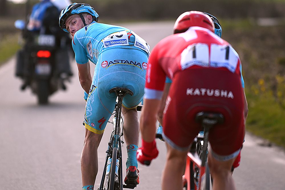 Lieuwe Westra (Astana) was no match for Alexander Kristoff (Katusha)