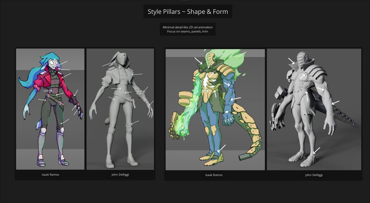 Crafting characters for video game Hyper Light Breaker; character concept art sheets