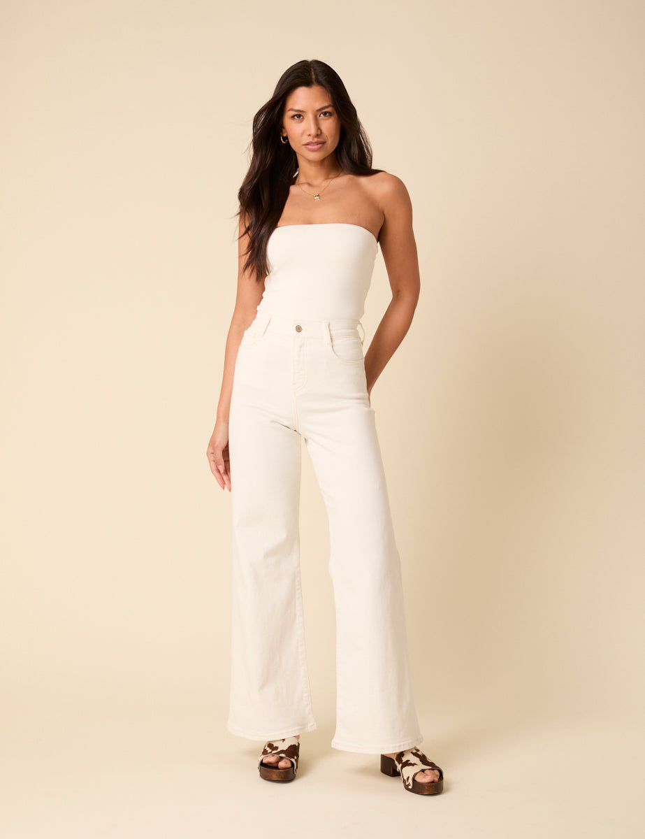 Poppy Delevingne White High Rise Stretch Palazzo Jeans
