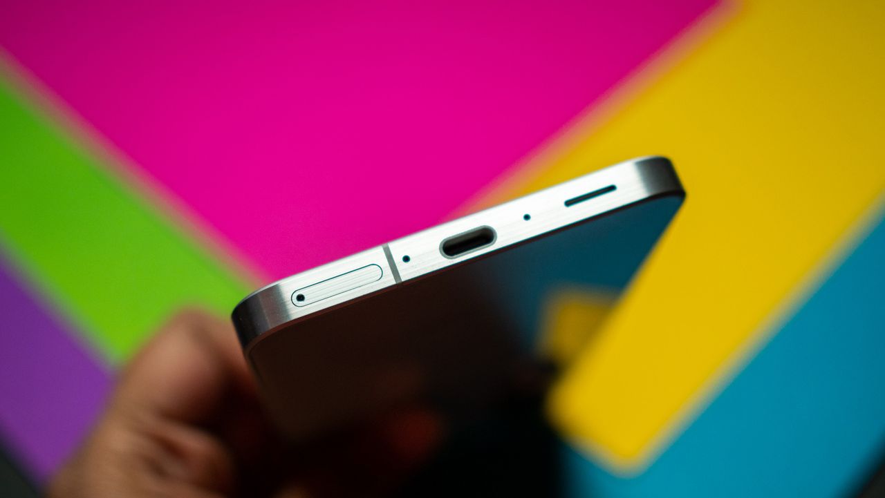 Samsung Galaxy A56 against a colorful background