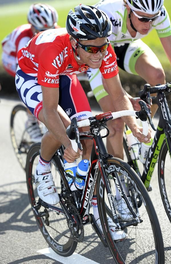 Tosh Van der Sande (Lotto-Belisol) in the climber's jersey at Three Days of De Panne