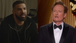 Drake in Rap Radar: Drake and Conan O'Brien hosting the Oscars and looking confused.