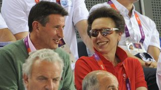 Lord Sebastian Coe and Princess Anne, Princess Royal enjoy the atmosphere as they watch the Track Cycling on Day 11 of the London 2012 Olympic Games