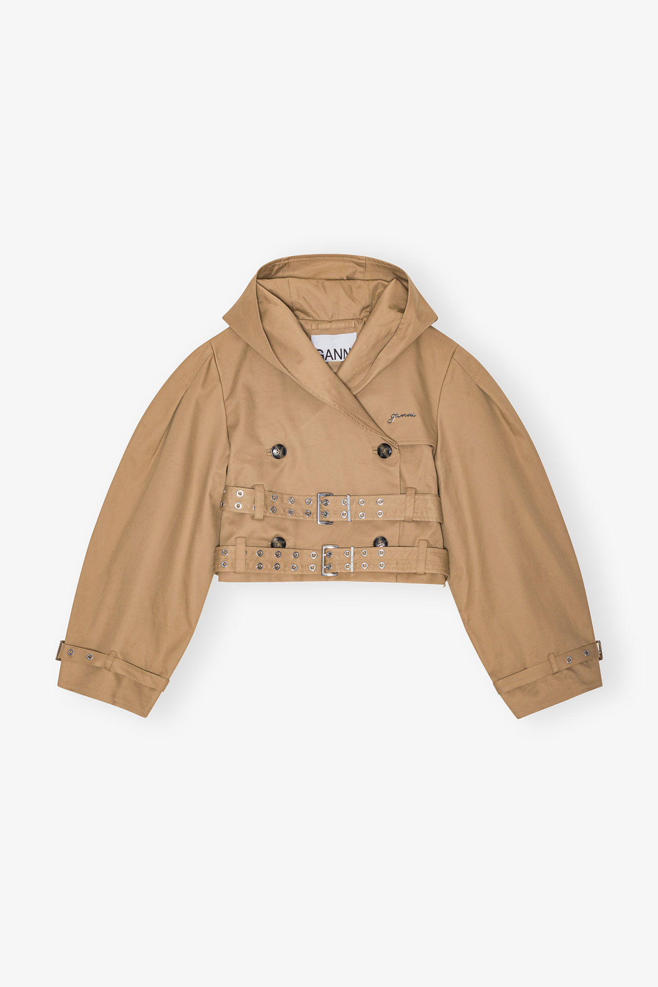 Camel Bonded Cotton Short Trench Jacket