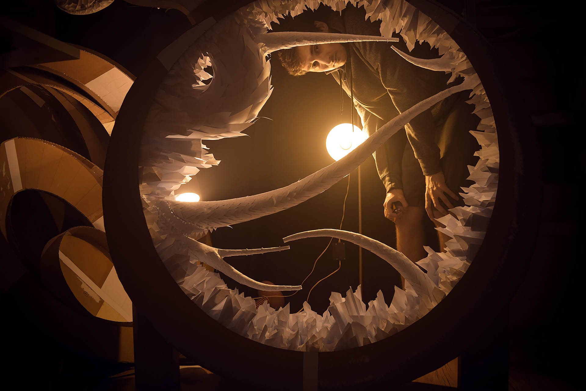 A photograph of a giant paper structure used to make one area from the game.