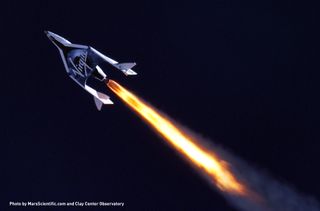 Grey Goose is apparently ready to fly to new heights. Shown here is SpaceShipTwo during its first rocket-powered flight.