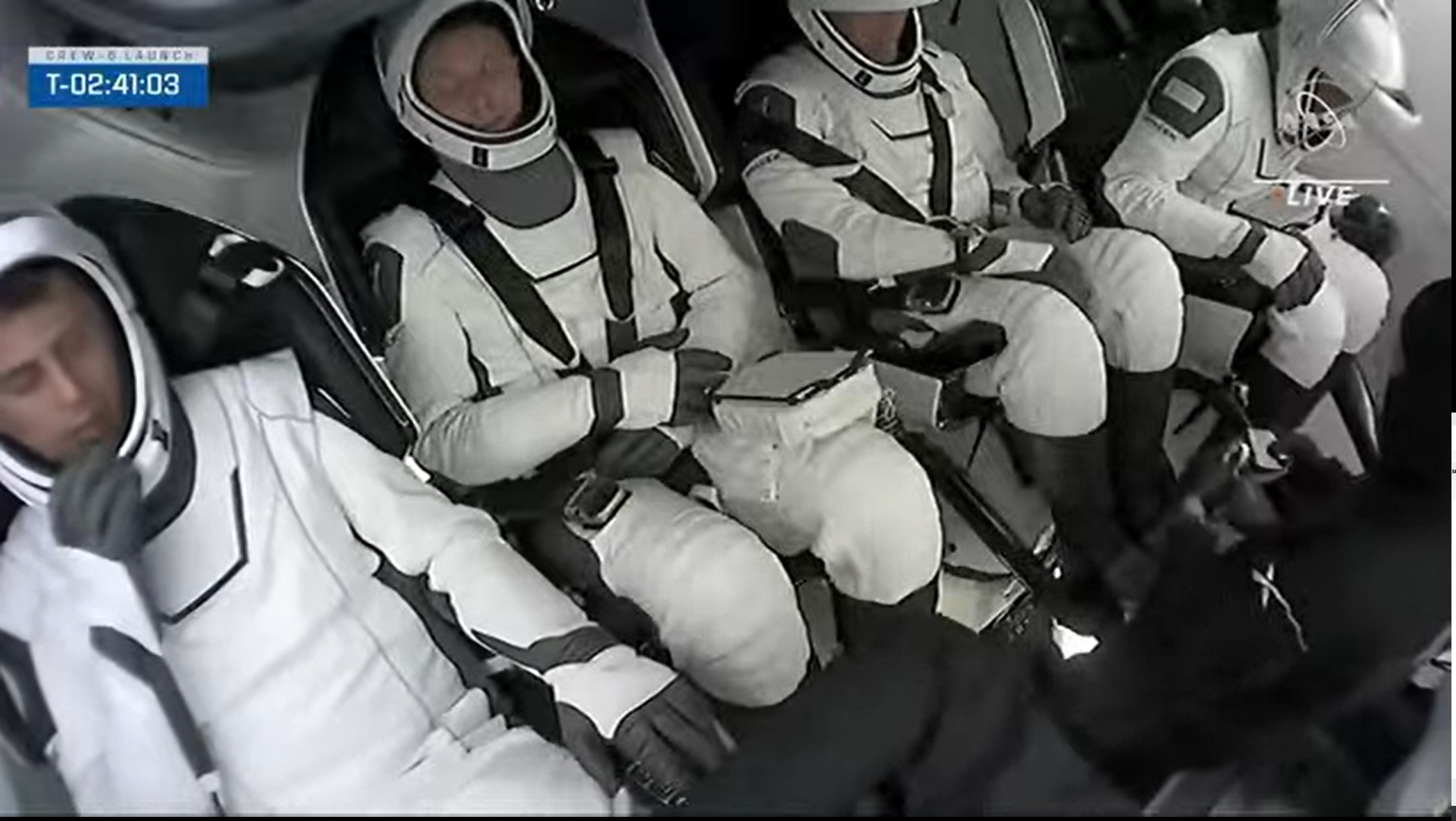 SpaceX Crew-6 astronauts strapping into their Crew Dragon Endeavour seats.
