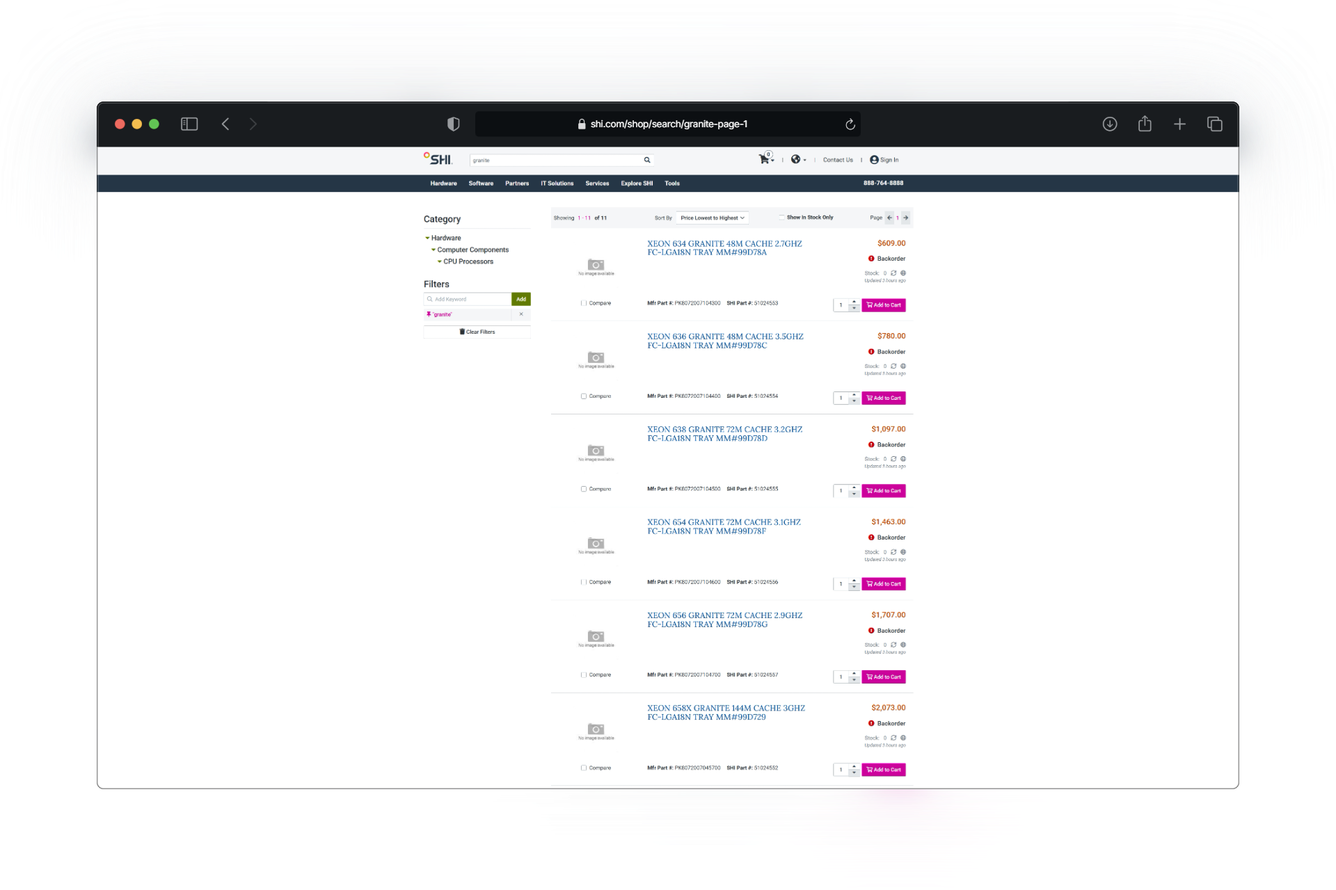 Intel Granite-Rapids WS listings at retailer SHI