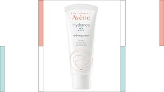 Avene Hydrance Hydrating Cream with a two-colored light orange and blue border around it