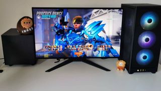 Corsair Xeneon 27QHD240 monitor with Farah from Overwatch 2 on screen