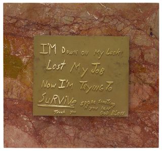 Homeless Sign for Trump Tower 1989 marble