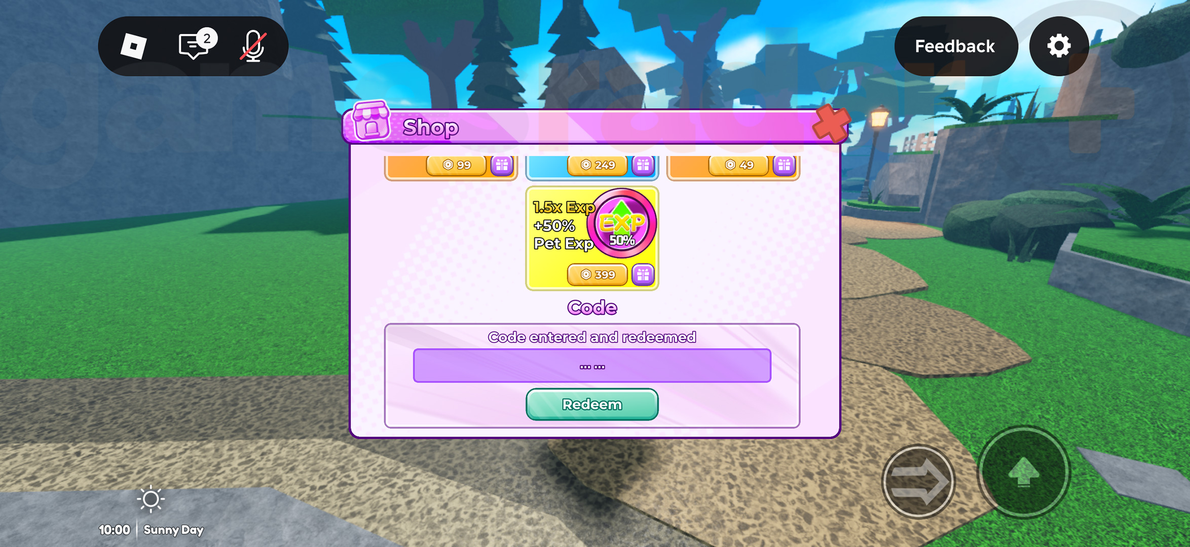 The Shop menu, where you can redeem Blox Monsters codes