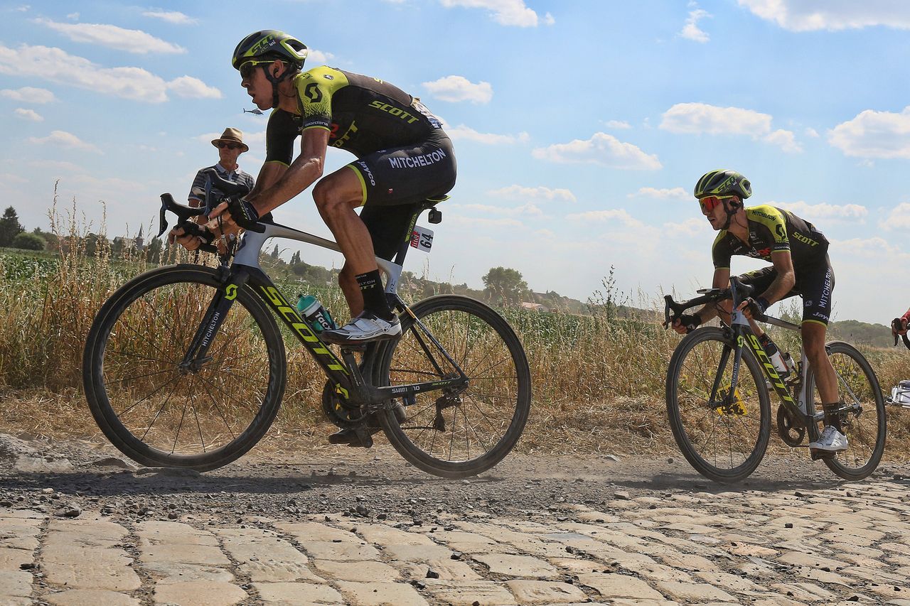 Mat Hayman leads Adam Yates across the pav&eacute;